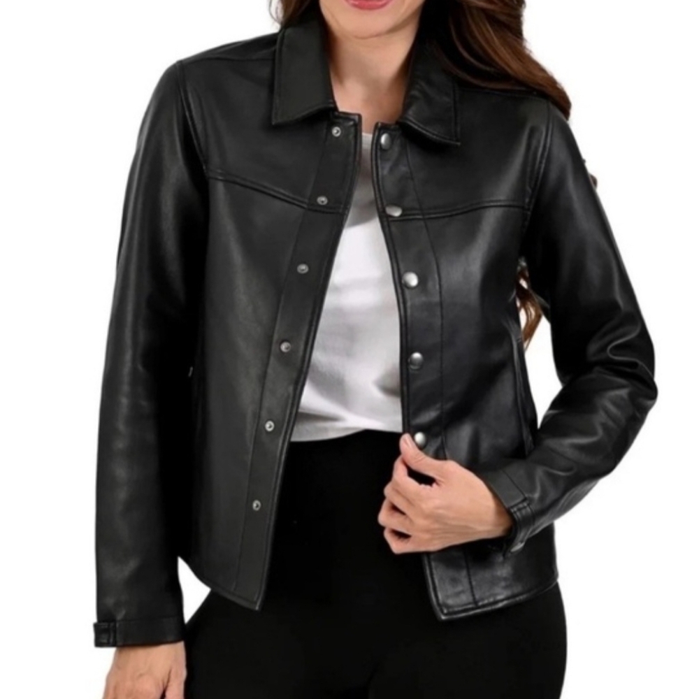 NWT FRYE Black Leather Jacket Sz L